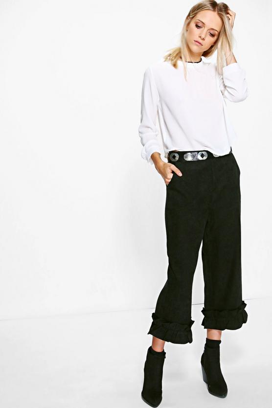 Sofie Ruffle Hem Cord Cropped Trousers